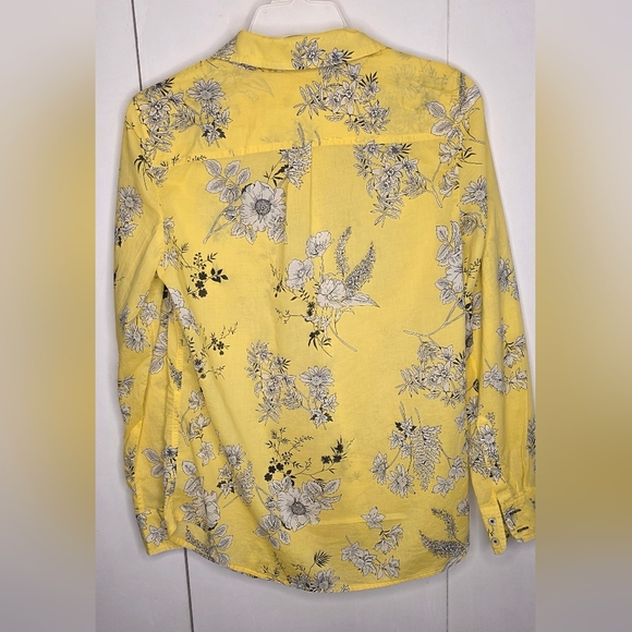 Yellow Floral Patterened Cotton Shirt Small Size No Brand Label - Picture 2 of 10